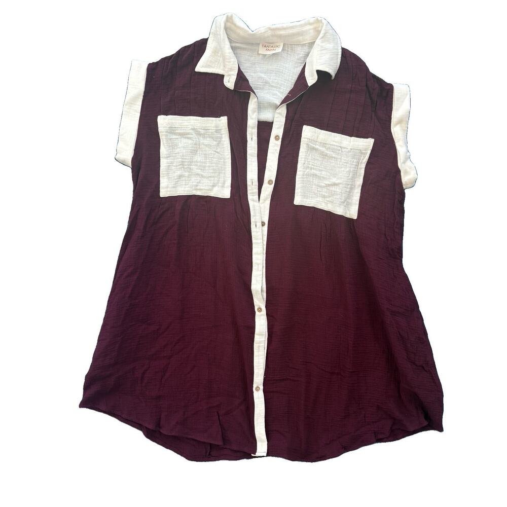 Fantastic Fawn Size Small 100% Cotton Maroon White Summer Mini Dress